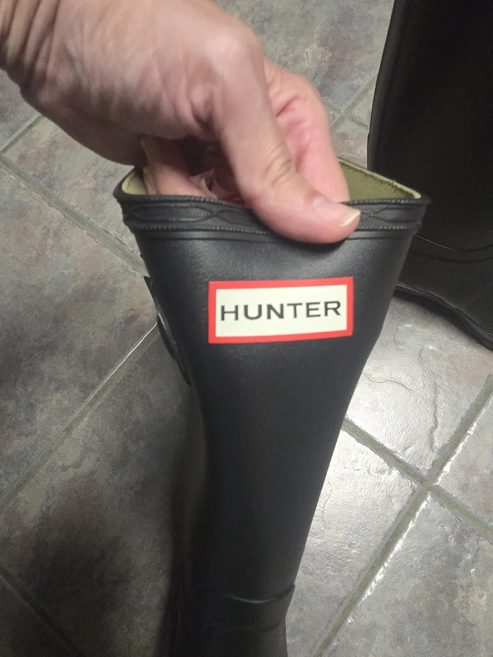 Hunter Black Tall Rain Boots with Olive Lining - Women's Size 6